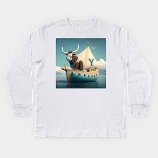 Letter Y for Yachting Yak from AdventuresOfSela Kids Long Sleeve T-Shirt